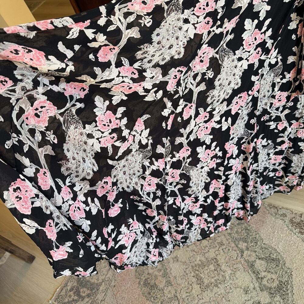 Monsoon Black Chiffon Silver Thread Peacock Floral Maxi Dress Boho Size 12 - Picture 8 of 13